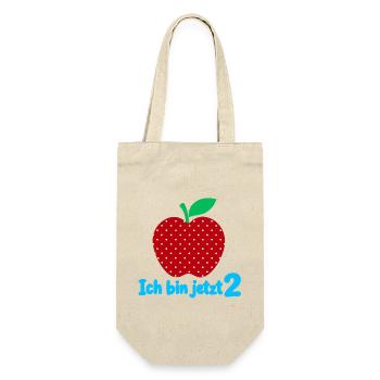 Ich bin jetzt 2 mit Apfelmotiv - Geschenkbeutel für Flaschen - Natur - Vorne