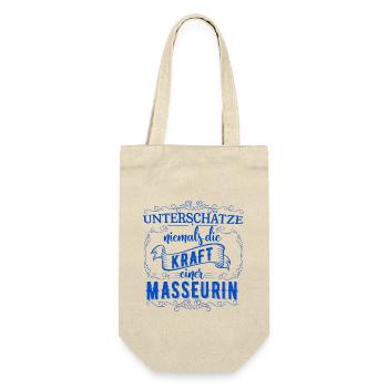 Unterschätze niemals die Kraft einer Masseurin - Geschenkbeutel für Flaschen - Natur - Vorne