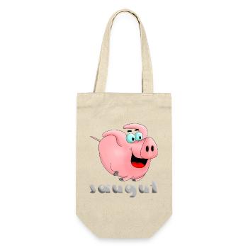 saugut - Sau - Ferkel - Geschenkbeutel für Flaschen - Natur - Vorne