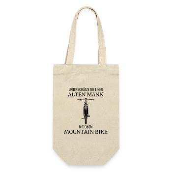 Alter Mann Mountain Bike Fahrrad - Geschenkbeutel für Flaschen - Natur - Vorne