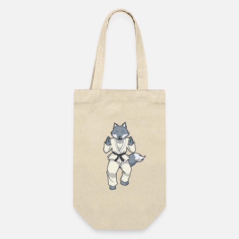Comic Wolf macht Judo - Geschenkbeutel für Flaschen - Natur