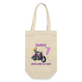 Geburtstagsshirt Motorrad - 7 Geburtstag Mädchen - Geschenkbeutel für Flaschen - Natur - Vorne