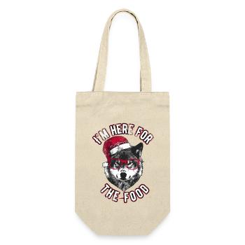 Ich bin wegen des Essens hier - Grumpy Christmas Wolf - Geschenkbeutel für Flaschen - Natur - Vorne