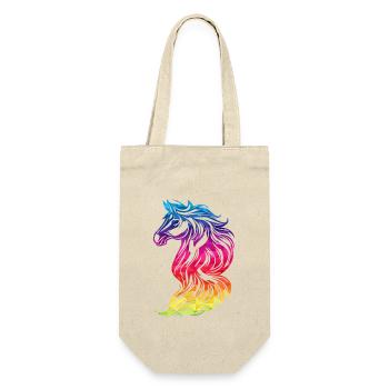Kunstvolles Einhorn in Regenbogenfarben - Geschenkbeutel für Flaschen - Natur - Vorne