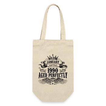 1990 | Januar Aged Perfectly 1990 Geburtstagsgeschenk - Geschenkbeutel für Flaschen - Natur - Vorne