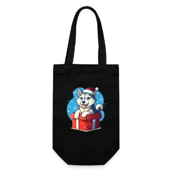 Chiot Husky Père Noël [00176] - Sac à bouteille - noir - Devant