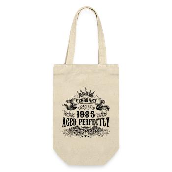 1985 | Februar Aged Perfectly 1985 Geburtstagsgeschenk - Geschenkbeutel für Flaschen - Natur - Vorne