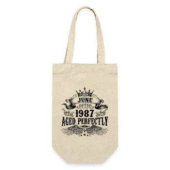 1987 | June Aged Perfectly 1987 Geburtstagsgeschenk - Geschenkbeutel für Flaschen - Natur - Vorne