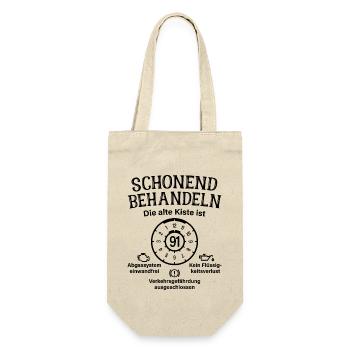 91. Geburtstag Schonend Behandeln Alte Kiste 91 - Geschenkbeutel für Flaschen - Natur - Vorne