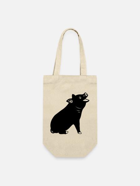 Fröhliches Schweinelogo Schattenbild - Geschenkbeutel für Flaschen - Natur
