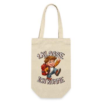 1. Klasse Ich komme Einschulung Jungen - Geschenkbeutel für Flaschen - Natur - Vorne