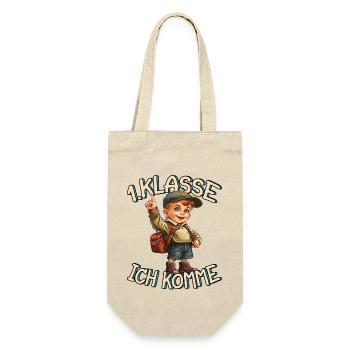 1. Klasse Ich komme Einschulung Jungen - Geschenkbeutel für Flaschen - Natur - Vorne