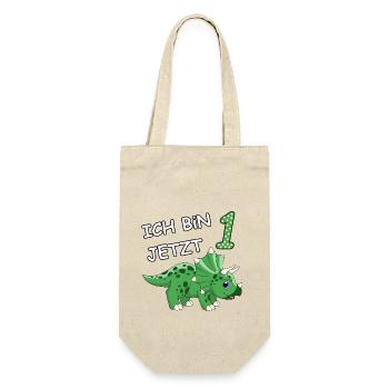 Ich bin jetzt 1 Dino Motiv für Baby's / Jungs - Geschenkbeutel für Flaschen - Natur - Vorne