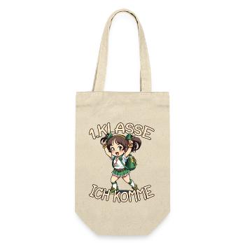 1. Klasse Ich komme Einschulung Mädchen - Geschenkbeutel für Flaschen - Natur - Vorne