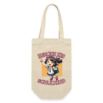 Endlich ein Schulkind Anime Mädchen - Geschenkbeutel für Flaschen - Natur - Vorne