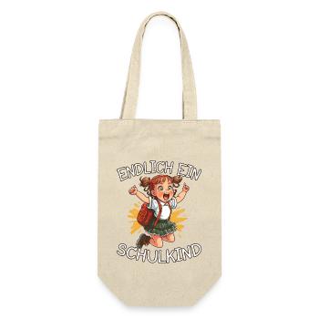 Endlich ein Schulkind 1.Klasse Mädchen - Geschenkbeutel für Flaschen - Natur - Vorne