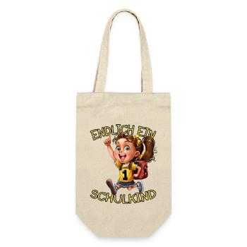 Endlich ein Schulkind 1.Klasse Mädchen - Geschenkbeutel für Flaschen - Natur - Vorne