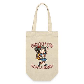 Endlich ein Schulkind Anime Mädchen - Geschenkbeutel für Flaschen - Natur - Vorne