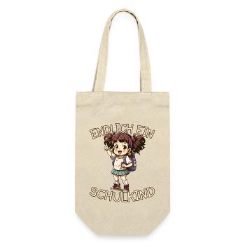 Endlich ein Schulkind Anime Mädchen - Geschenkbeutel für Flaschen - Natur - Vorne