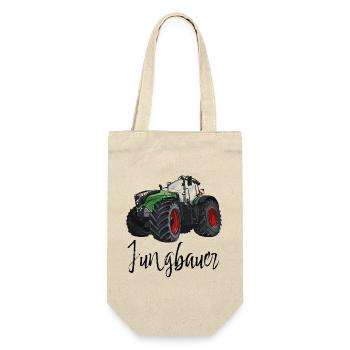 Jungbauer - Traktor, Babygeschenk, Bauernhof - Geschenkbeutel für Flaschen - Natur - Vorne