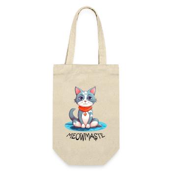 Meowmaste - Yoga Katze in Lotus Pose - Geschenkbeutel für Flaschen - Natur - Vorne