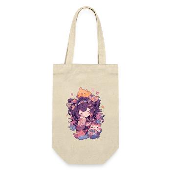 Süßes Kawaii Mädchen Design Perfekt für Anime-Fans - Geschenkbeutel für Flaschen - Natur - Vorne