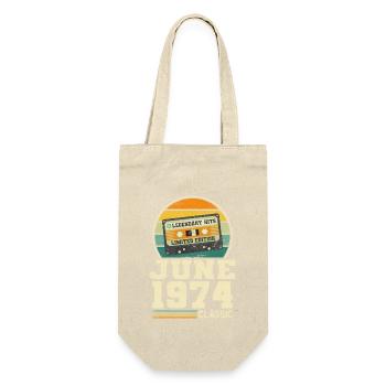 49. Geburtstag Juni Jahrgang 1974 Geschenkidee - Geschenkbeutel für Flaschen - Natur - Vorne
