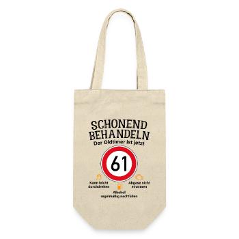 61. Geburtstag Schonend Behandeln Oldtimer Ist 61 - Geschenkbeutel für Flaschen - Natur - Vorne
