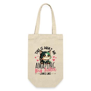 Schwangerschaft verkünden mit süßer Kawaii Katze - Geschenkbeutel für Flaschen - Natur - Vorne
