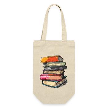Stapel Bücher für Leseratten und Bücherwürmer - Geschenkbeutel für Flaschen - Natur - Vorne