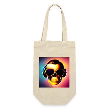 Totenkopf mit Sonnenbrille&Kopfhörer - cool-rockig - Geschenkbeutel für Flaschen - Natur - Vorne