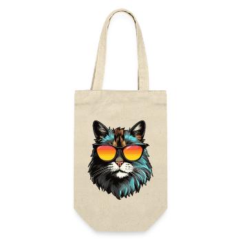 Main-Coon Katze mit Sonnenbrille - Geschenkbeutel für Flaschen - Natur - Vorne
