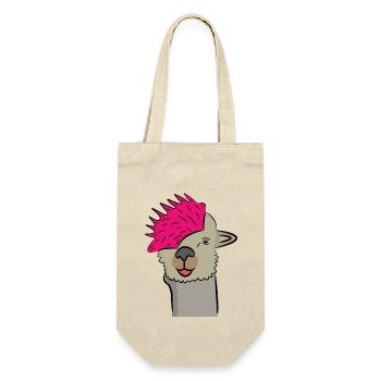 Lama Alpaka Motive Tier Mädchen mit Frisur pink - Geschenkbeutel für Flaschen - Natur - Vorne