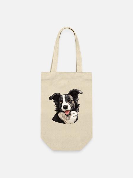 Hund Border Collie - Geschenkbeutel für Flaschen - Natur
