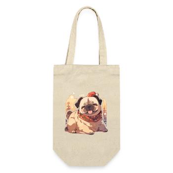 Mops Mops Hund Mops Weihnachten Pug Xmas - Geschenkbeutel für Flaschen - Natur - Vorne