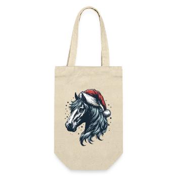 Pferd Pferdekopf mit Weihnachtsmütze Weihnachten - Geschenkbeutel für Flaschen - Natur - Vorne