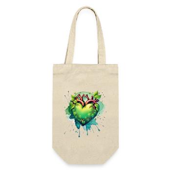 Grünes Herz - Geschenkbeutel für Flaschen - Natur - Vorne