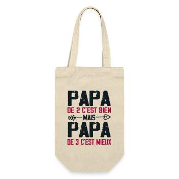 Papa De 3 C'est Mieux Humour Cadeau Papa - Sac à bouteille - nature - Devant