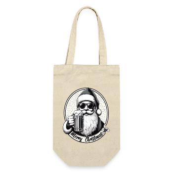 Weihnachtsmann mit Bier Frohe Weihnachten - Geschenkbeutel für Flaschen - Natur - Vorne