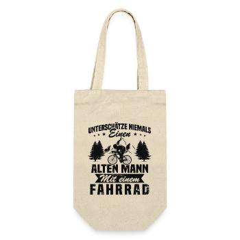 Unterschätze niemals einen alten Mann Mit Fahrrad - Geschenkbeutel für Flaschen - Natur - Vorne