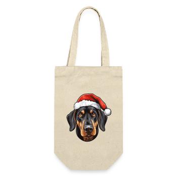 Doberman Hund Kopf Weihnachten Christmas - Geschenkbeutel für Flaschen - Natur - Vorne