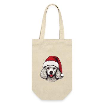 Pudel Hund Kopf Weihnachten Christmas - Geschenkbeutel für Flaschen - Natur - Vorne