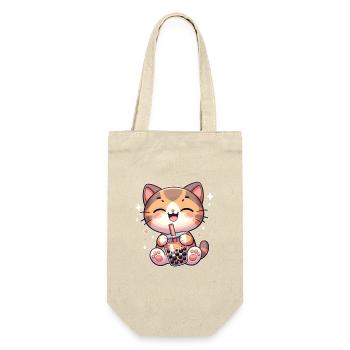 Katzen trinken Bubble Tea kawaii Boba Katze - Geschenkbeutel für Flaschen - Natur - Vorne