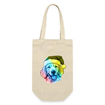 Golden Retriever Dog Head Christmas Portrait Colorful - Gift Bag for Bottles - nature - Front