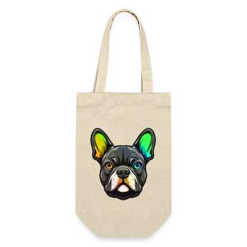 Französische Bulldogge Hund Kopf Bunt - Geschenkbeutel für Flaschen - Natur - Vorne