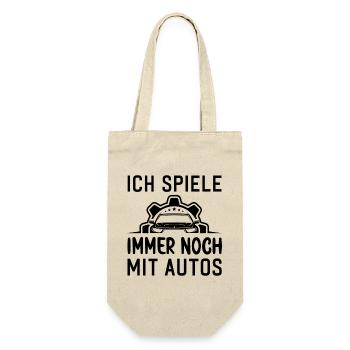 Ich spiele immer noch mit Autos KFZ Auto Sprüche - Geschenkbeutel für Flaschen - Natur - Vorne