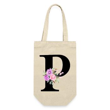 Lila Blumenbuchstabe p - Geschenkbeutel für Flaschen - Natur - Vorne