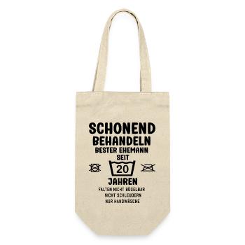 Bitte schonend behandeln 20 Jahre Verheiratet - Geschenkbeutel für Flaschen - Natur - Vorne