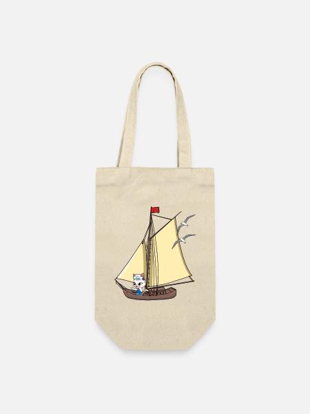 Katze maritim Segelschiff segeln Boot Segler Ahoi - Geschenkbeutel für Flaschen - Natur