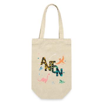 ANTON - Beautiful boy name with dinosaur - Gift Bag for Bottles - nature - Front